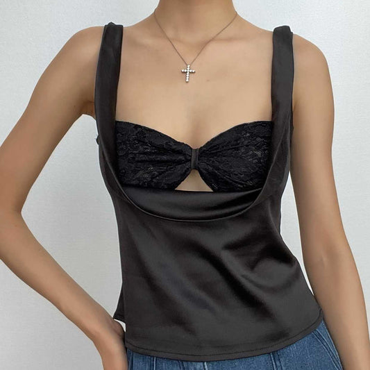 Rückenfreies, ärmelloses Camisole mit Spitze und Schleife, 2-teiliges Oberteil