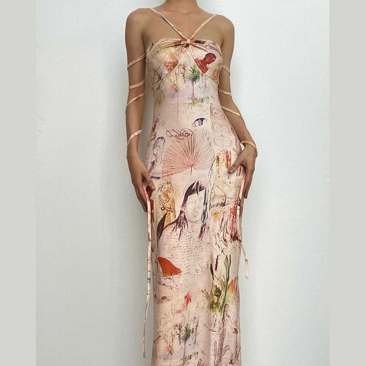 Gerafftes Maxi-Wickelkleid mit Neckholder-Print 