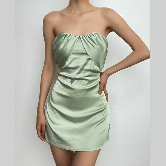 Rückenfreies, ärmelloses Mini-Tube-Kleid mit Patchwork-Schlitz und Rüschen 