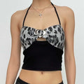 Leopard print glitter halter button backless contrast crop top