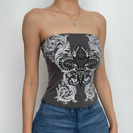 Backless contrast beaded abstract tube top