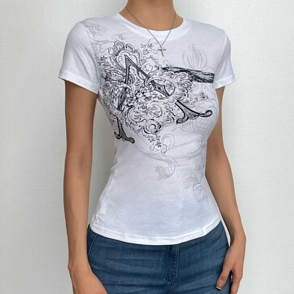 Abstract Print Short Sleeve Crewneck Contrast Top