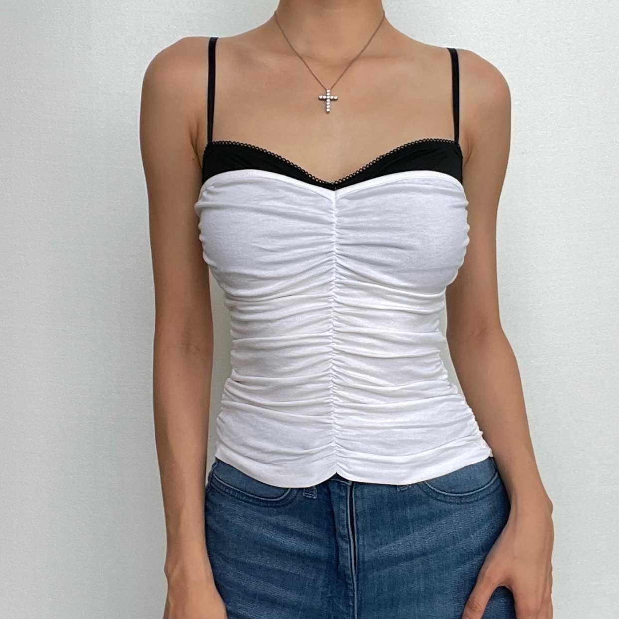 Ruched backless contrast patchwork cami top
