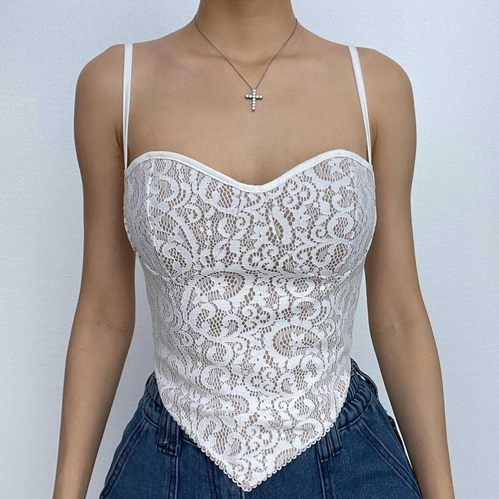 Top senza spalline con scollo a cuore e schiena con lacci in pizzo a contrasto