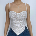 Top senza spalline con scollo a cuore e schiena con lacci in pizzo a contrasto