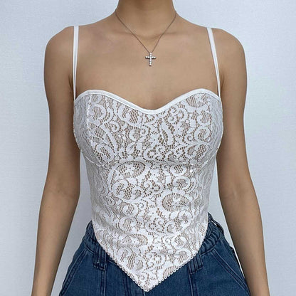 Top senza spalline con scollo a cuore e schiena con lacci in pizzo a contrasto
