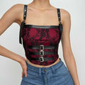 Top corto con scollo quadrato, schiena scoperta, pizzo smock e fibbia a contrasto 