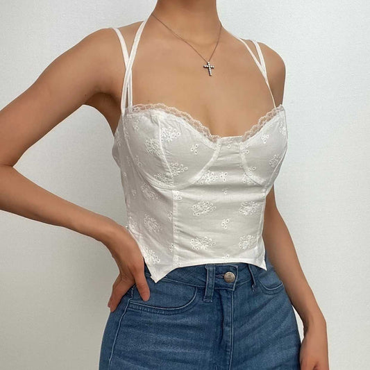 Top corto con scollo a cuore testurizzato e schiena scoperta