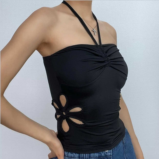 Top con coulisse e lacci auto-annodabili, senza schienale e con scollo all'americana