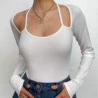 Body a maniche lunghe con scollo all'americana e coste unite 
