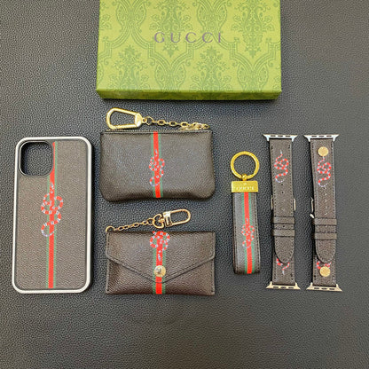 Fashion Gift Set (iPhone Case+Keychain+Coin Purse+Card Holder+Watch Strap)