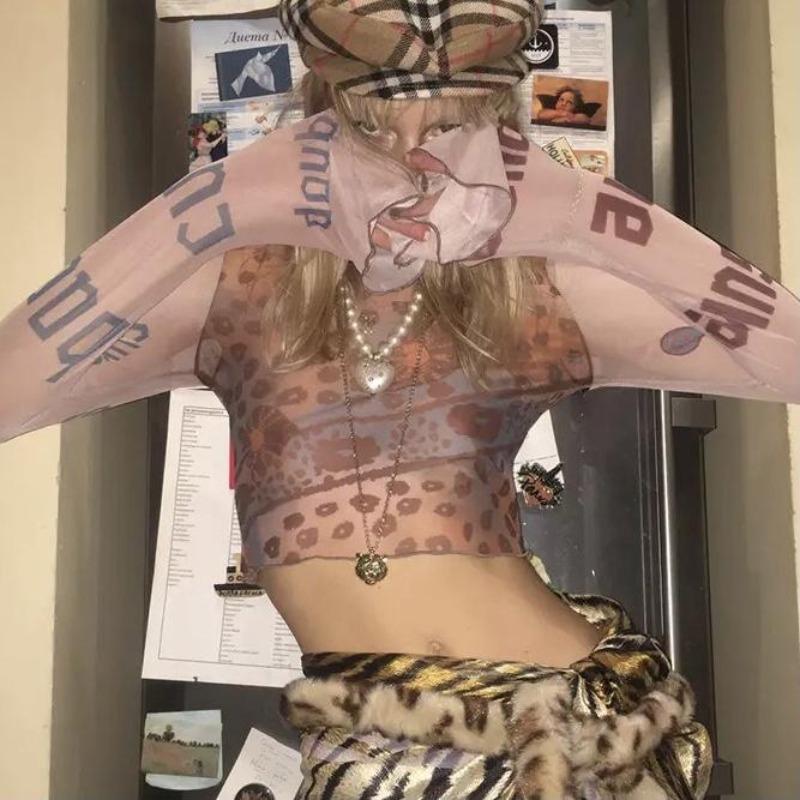 “Anarchy” Y2K Mesh Graphic Top Crop Fit