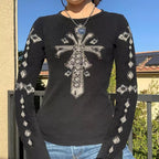 Maglia aderente a maniche lunghe a coste "Cross" anni 2000