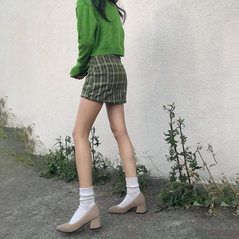 Green Gird Mini Skirt