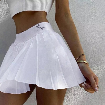 “Dragonfly” Mini Pleated Tennis Skirt In White