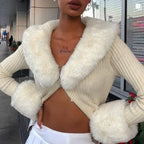 “Erika” Vintage Furry Cardigan In Cream
