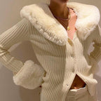 “Erika” Vintage Furry Cardigan In Cream