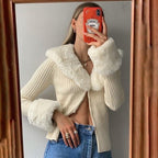 “Erika” Vintage Furry Cardigan In Cream