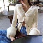 “Erika” Vintage Furry Cardigan In Cream