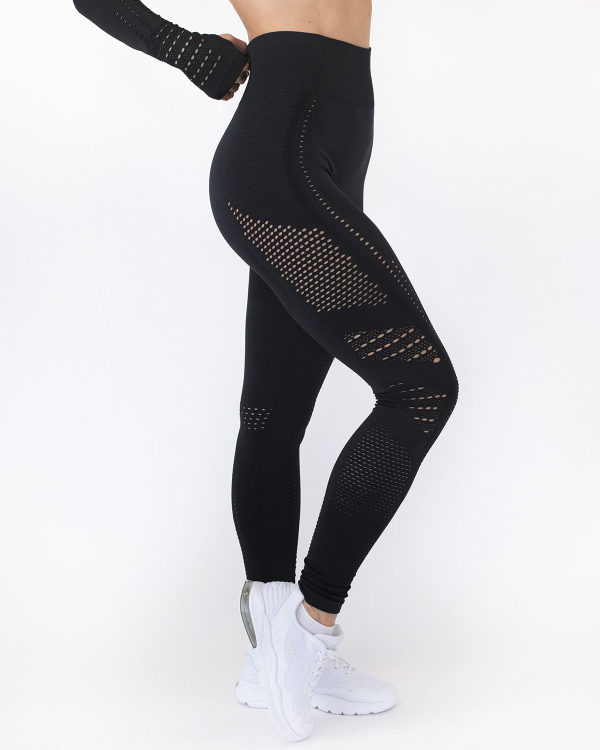 Gracey Hollow Out Nahtlose Leggings - Schwarz