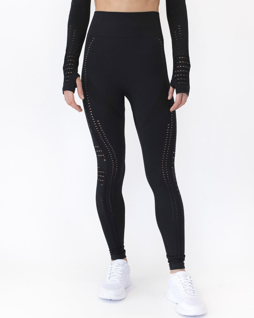 Gracey Hollow Out Nahtlose Leggings - Schwarz