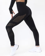 Gracey Hollow Out Nahtlose Leggings - Schwarz