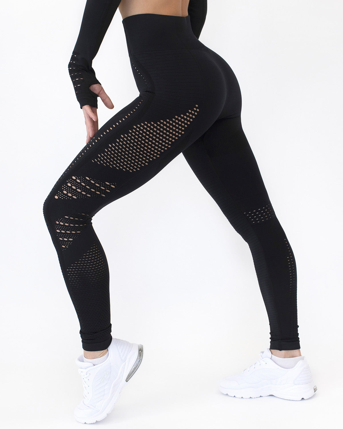 Gracey Hollow Out Nahtlose Leggings - Schwarz