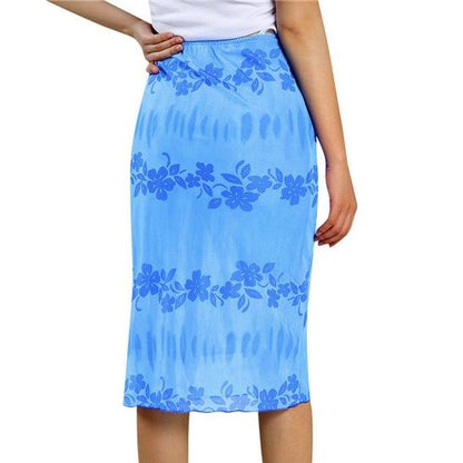 “Hawaiian” Y2K Midi Skirt Mesh Print In Blue