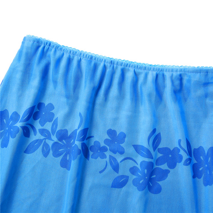 “Hawaiian” Y2K Midi Skirt Mesh Print In Blue