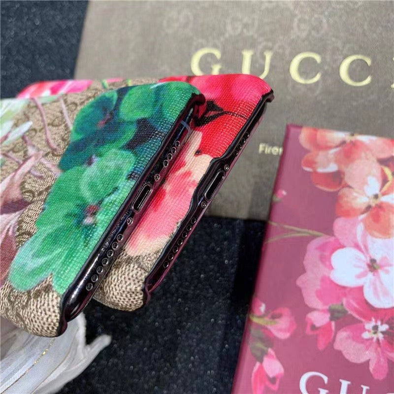 Blumen Leder Handyhülle für iPhone