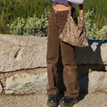 Pantaloni in velluto a coste marrone a vita bassa "Kim"
