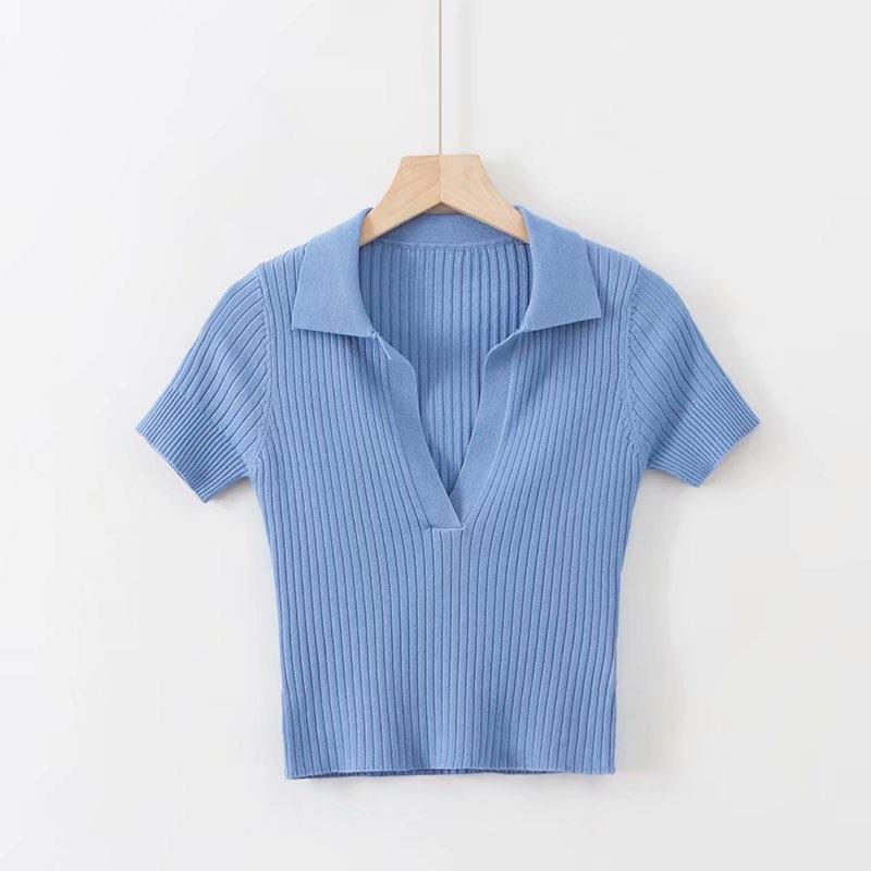 “Mia” Vintage Ribbed Collared Top (Colors Available)
