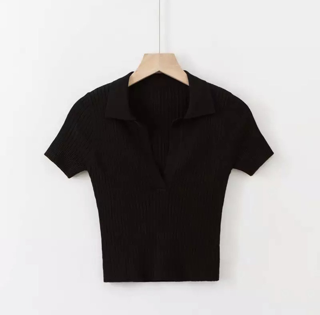 “Mia” Vintage Ribbed Collared Top (Colors Available)