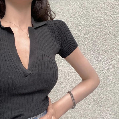 Top vintage a coste con colletto "Mia" (colori disponibili)