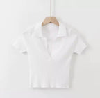 “Mia” Vintage Ribbed Collared Top (Colors Available)