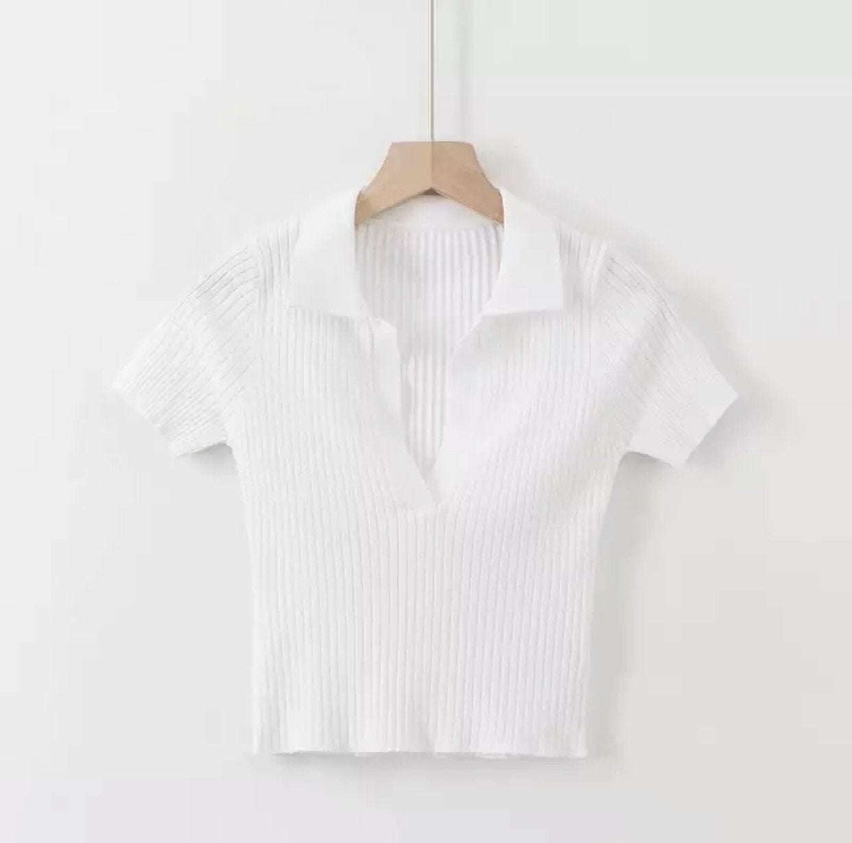 “Mia” Vintage Ribbed Collared Top (Colors Available)