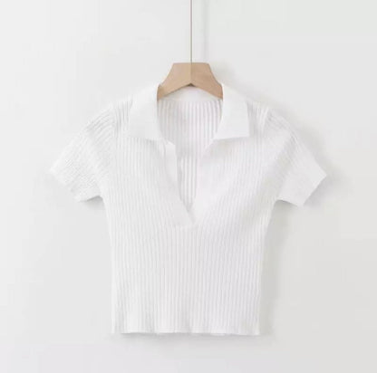 Top vintage a coste con colletto "Mia" (colori disponibili)