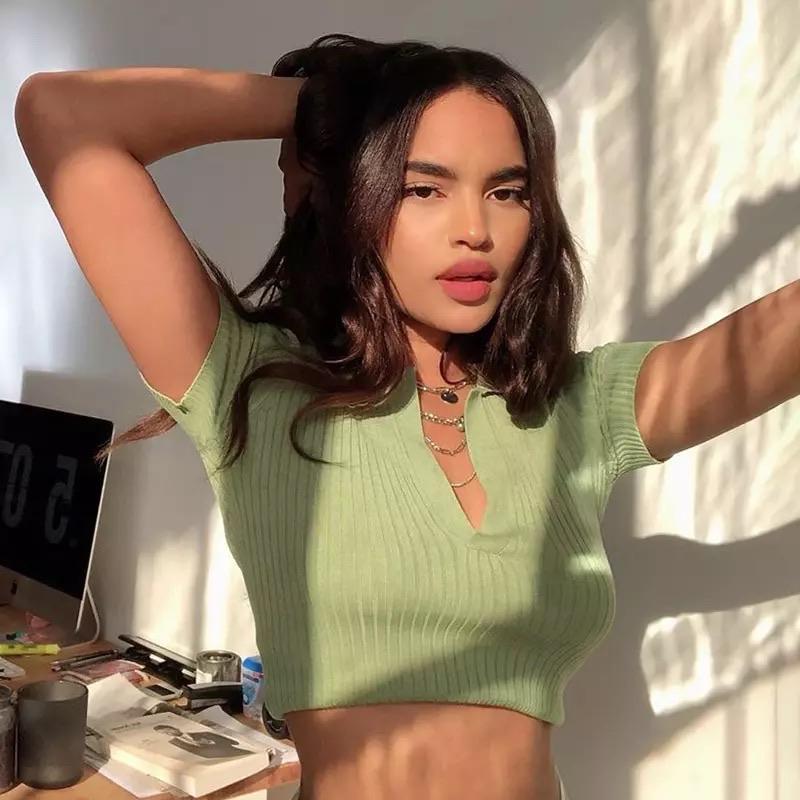 “Mia” Vintage Ribbed Collared Top (Colors Available)