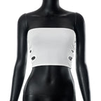 Hollow out backless solid ribbed tube crop top