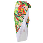 Costume da bagno bikini monospalla con stampa a foglie e schiena scoperta a contrasto