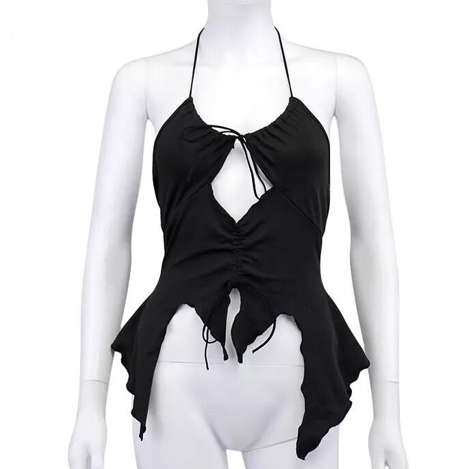 “Perfectly Cut” Y2K Fitted Halter Top In Black