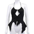 “Perfectly Cut” Y2K Fitted Halter Top In Black