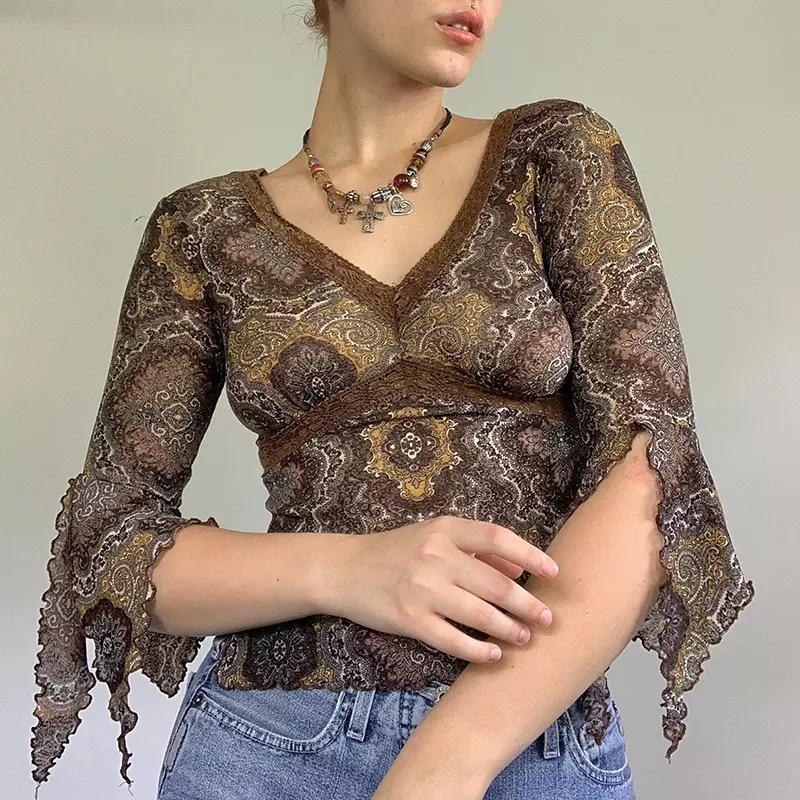 Maglia aderente a maniche larghe "Rachel" anni 2000