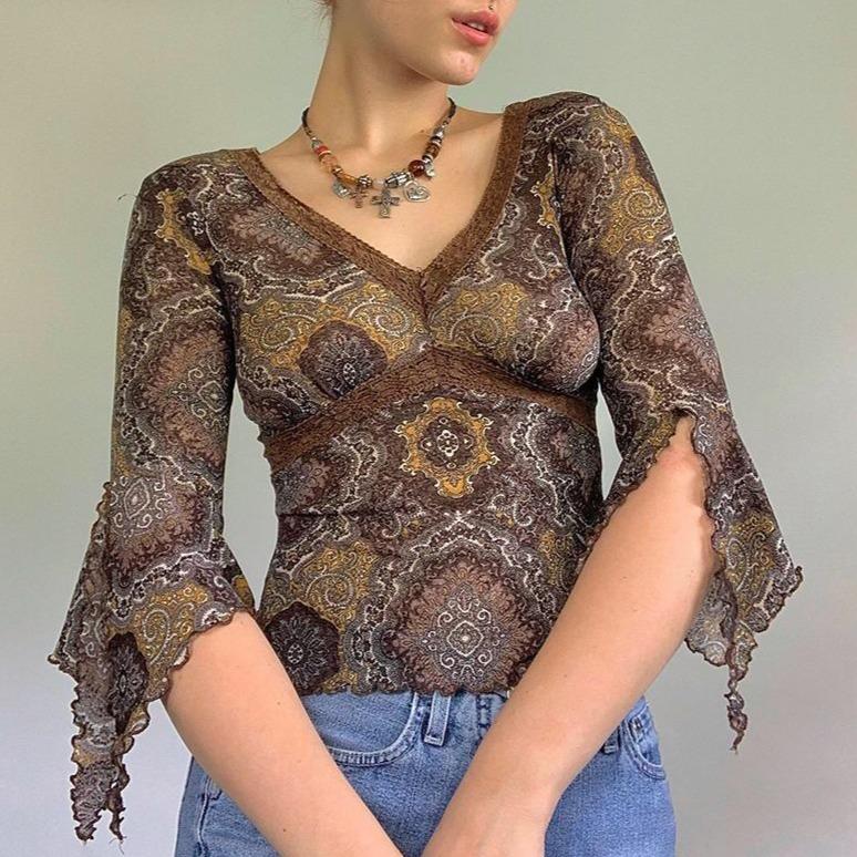 Maglia aderente a maniche larghe "Rachel" anni 2000
