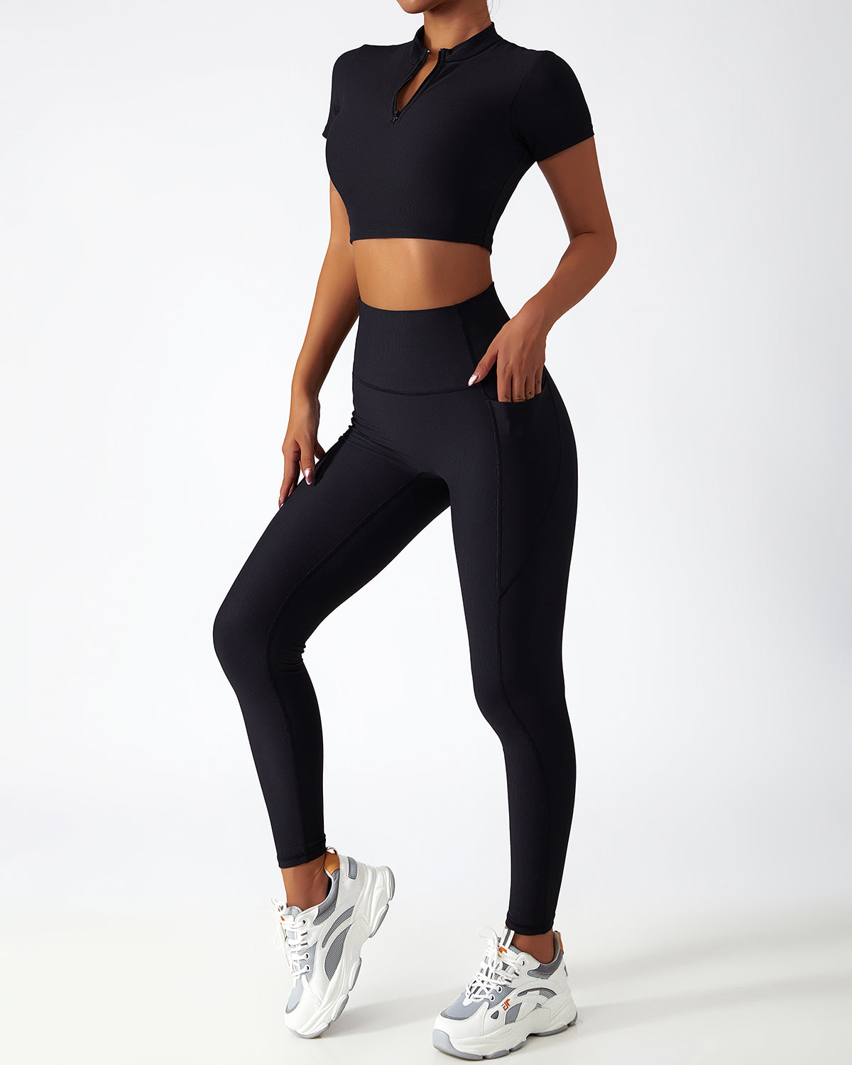 Riley Nahtlose Leggings mit Taschen - Schwarz