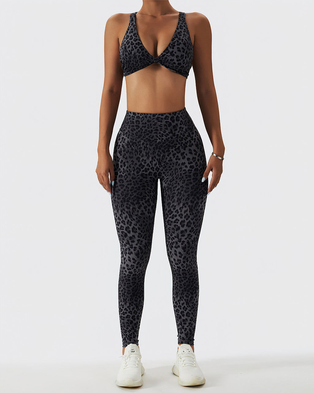 Nahtlose Leggings mit Leopardenmuster in Schwarz