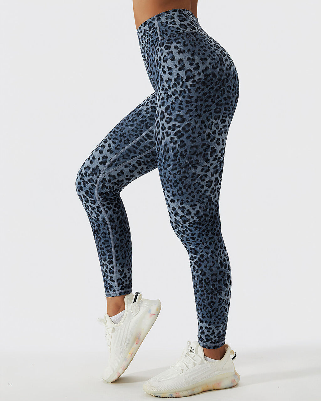 Nahtlose Leggings mit Leopardenmuster in Blau