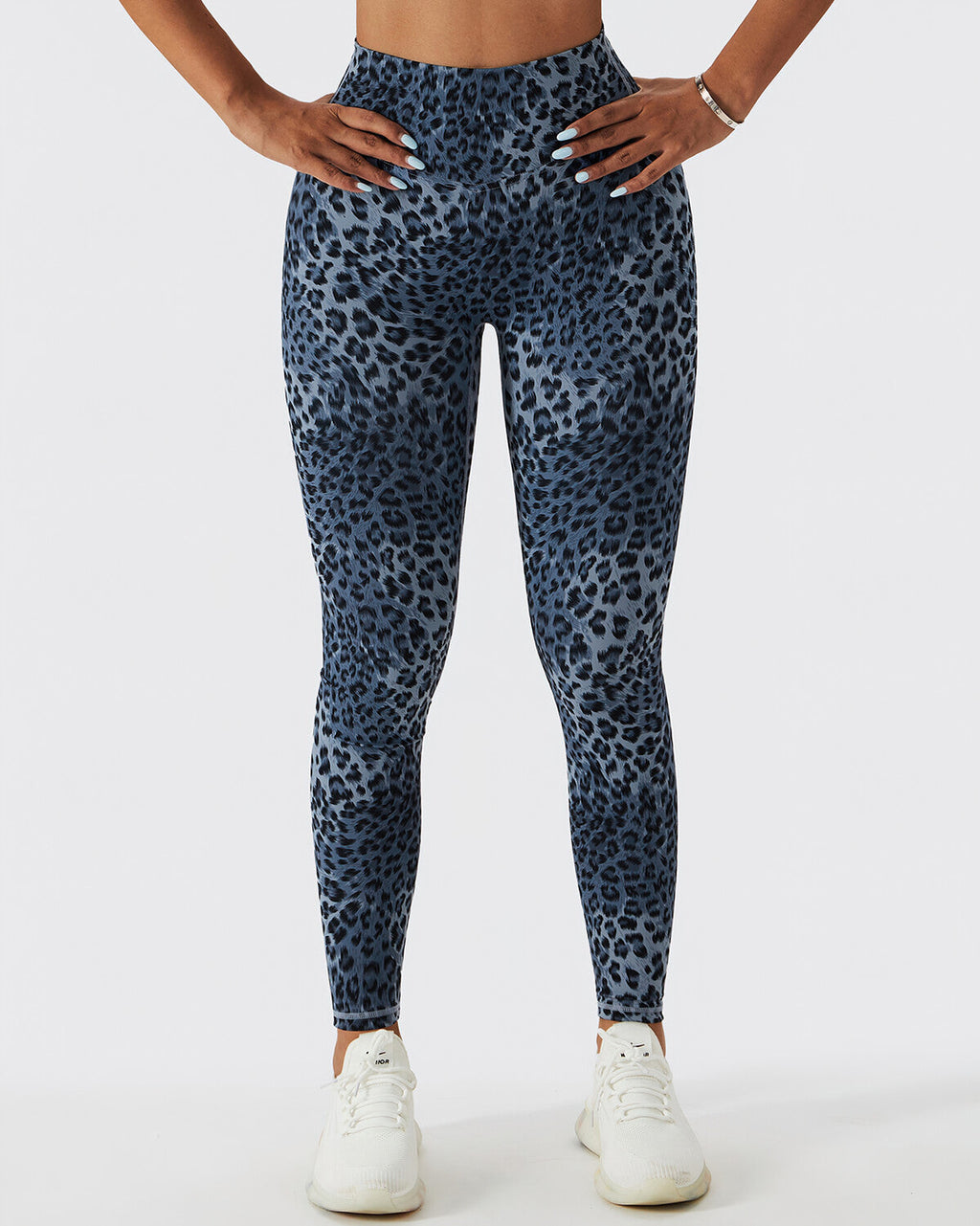 Nahtlose Leggings mit Leopardenmuster in Blau