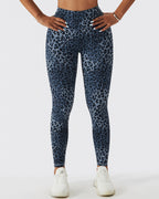 Nahtlose Leggings mit Leopardenmuster in Blau