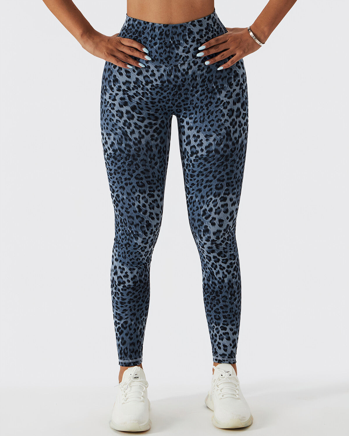 Nahtlose Leggings mit Leopardenmuster in Blau